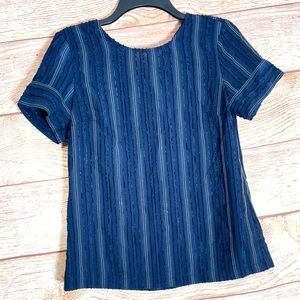 Banana Republic Top Small Blouse Women Navy‎ Pinstriped Cap Sleeve Polyester